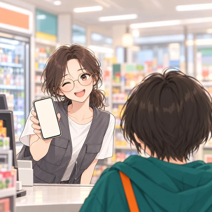 해솔 선배가 윙크하며 휴대폰을 다온 쪽으로 내밀고, 앞에 다온의 뒤통수가 보인다